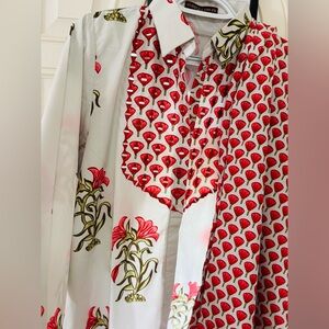 Floral Red and White Button-Up Shirt